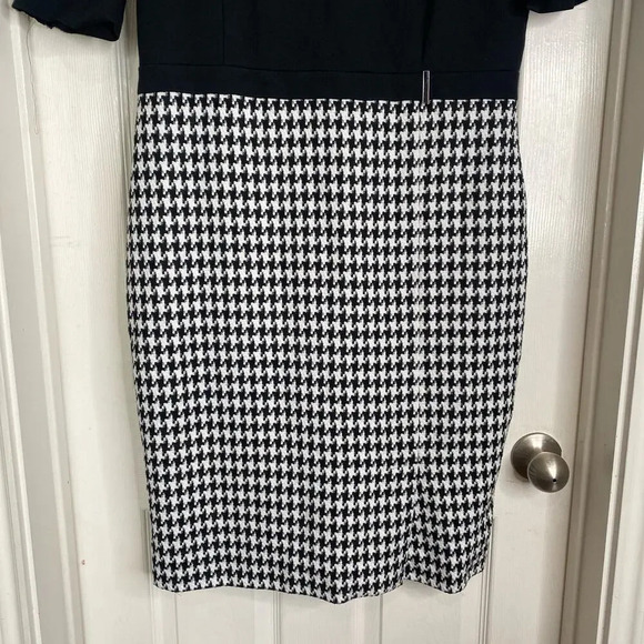 TED BAKER Johan Mixed Media Dress Houndstooth Black White Ted 6 US Plus Size 2X - Picture 4 of 8